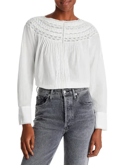 Rebecca Taylor Womens Lace Trim Pintuck Peasant Top In White
