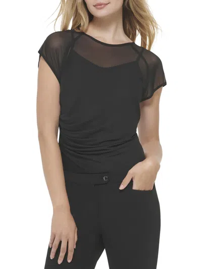 Calvin Klein Womens Ruched Cap Sleeve Blouse In Black