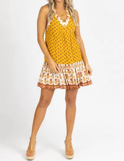 Polagram Pattern Tie Back Mini Dress In Mustard In Yellow