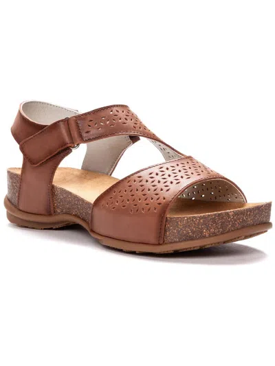 Propét Phoebe Womens Leather Perforated Footbed Sandals In Brown