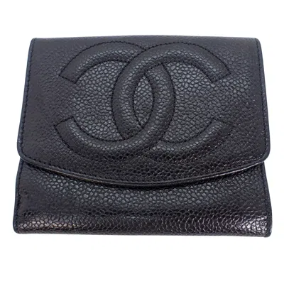 Pre-owned Chanel Logo Cc Leather Wallet () In Black