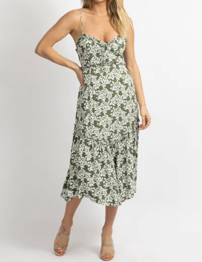 One And Only Collective Floral Print Midi Dress In Forest Green