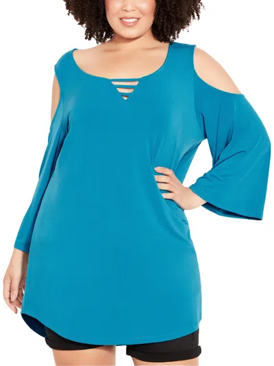 Avenue Plus Womens Casual Daytime Tunic Top In Blue