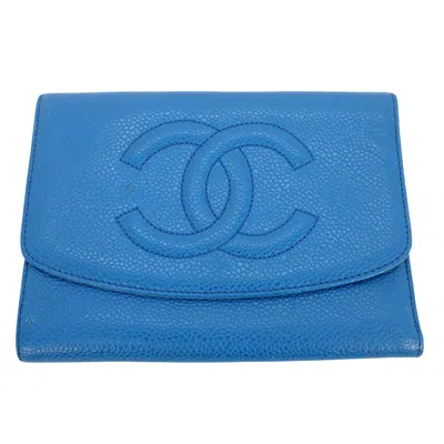 Pre-owned Chanel Logo Cc Leather Wallet () In Blue