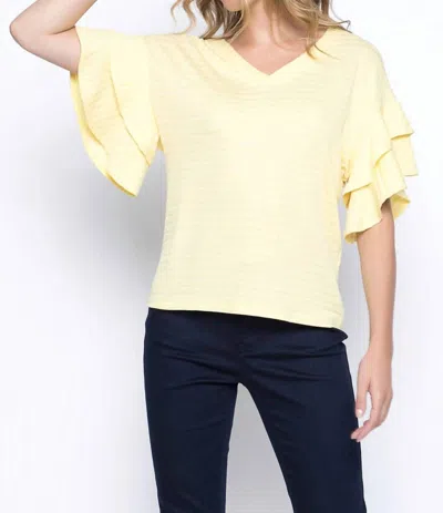 Picadilly Tiered Ruffle Sleeve Top In Lemon In Yellow