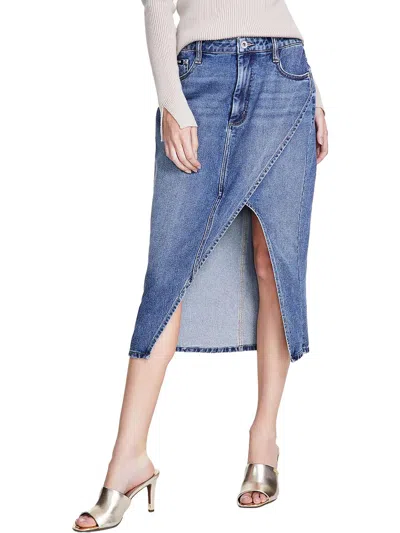 Dkny Jeans Womens Asymmetric Midi Denim Skirt In Multi
