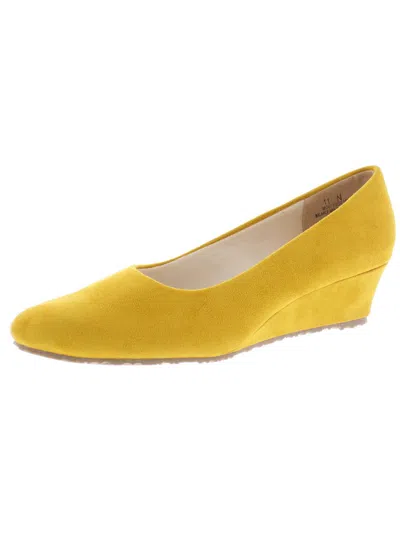 Beacon Bristol Womens Faux Suede Slip On Wedge Heels In Yellow