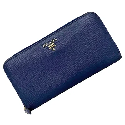 Prada Saffiano Leather Wallet () In Blue