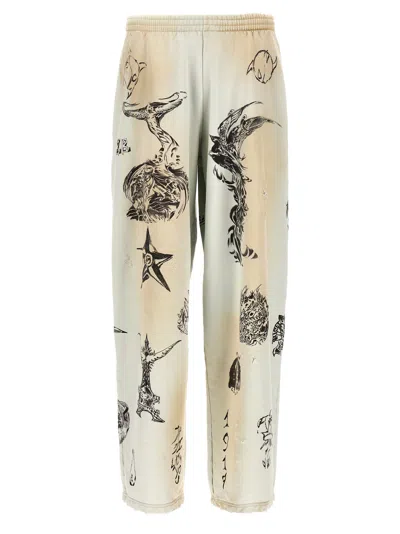 Balenciaga Tat Graphic-print Cotton Track Trousers In Neutrals