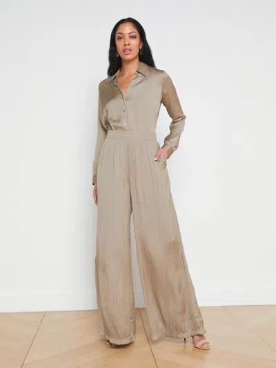 L Agence Lillian Crinkled Satin Wide-leg Trousers In Cappuccino