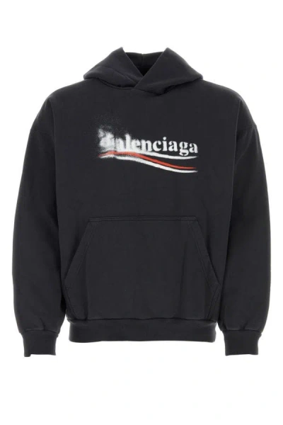 Balenciaga Cotton Sweatshirt With Hood And Front Pocket In Black
