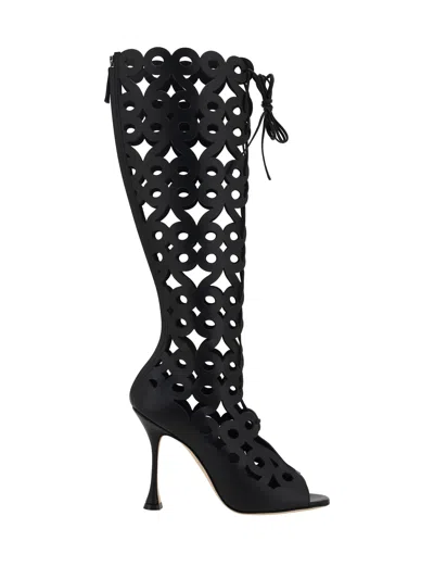 Manolo Blahnik Tarashi Perforated Lace-up Knee Boots In Multicolor