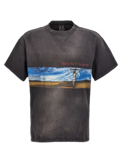Saint Mxxxxxx Painterly-print Cotton T-shirt In Black