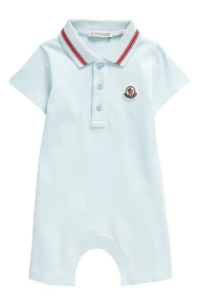 Moncler Kids Logo Piqué Stretch-cotton Babygrow In Blue