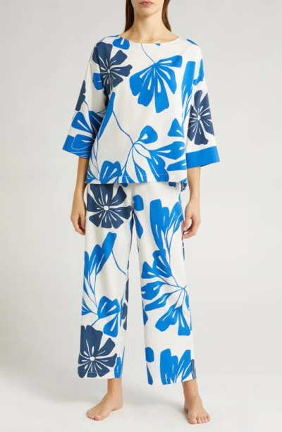 Natori Palma Cropped Botanical-print Pajama Set In Blue