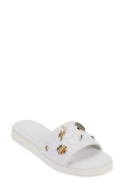 Karl Lagerfeld Carenza Flat Slide Sandals In Brt White
