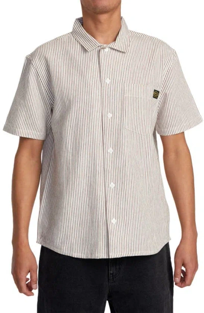 Rvca Dayshift Stripe Ii Short Sleeve Button-up Shirt In Natural