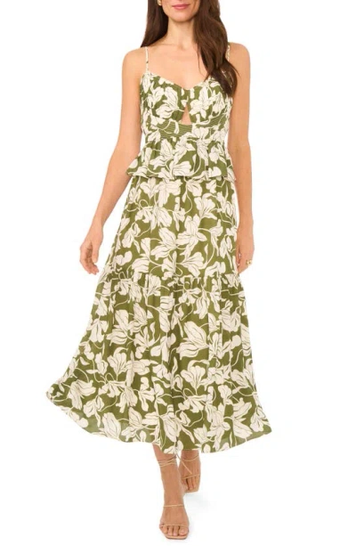 Parker The Lila Floral Tiered Midi Dress In Chive Green