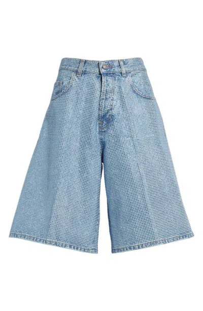 Haikure Becky Wide Leg Organic Cotton Denim Shorts In Blue