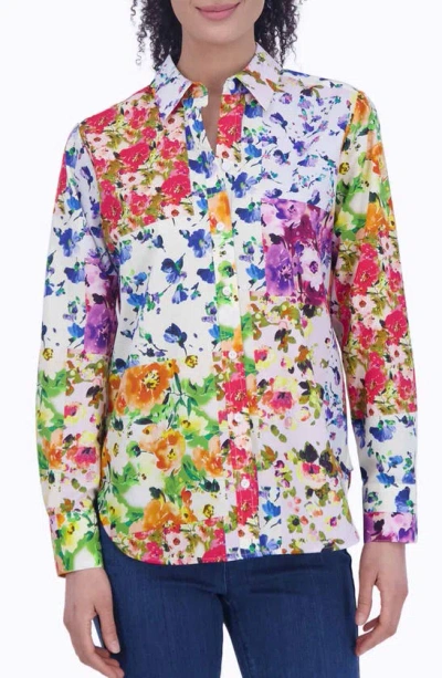 Foxcroft Meghan Floral Non-iron Cotton Button-up Shirt In Yellow Multi