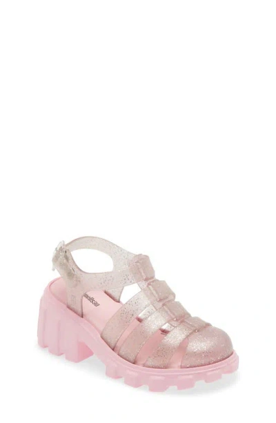 Mini Melissa Kids' Megan Platform Fisherman Sandal In Pink/ Glitter Pink