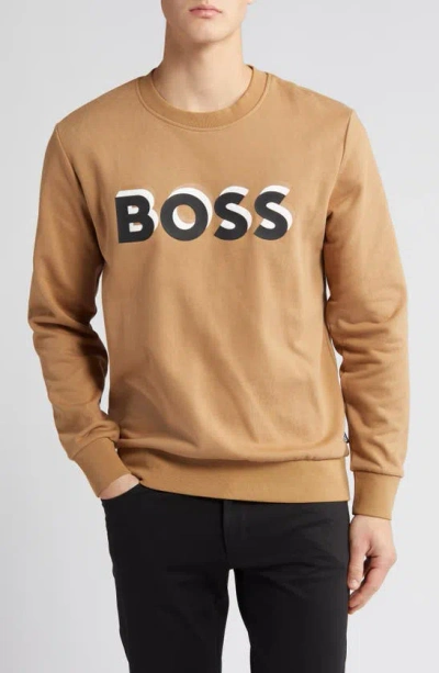 Hugo Boss Soleri Graphic Sweatshirt In Medium Beige