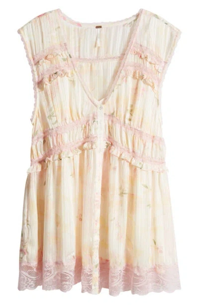Free People Women's Spring Fling Floral & Lace Minidress In Tea Combo