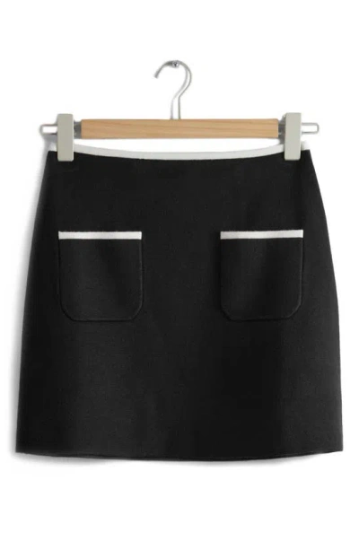 & Other Stories Patch Pocket Milano Jumper Miniskirt In Black Dark