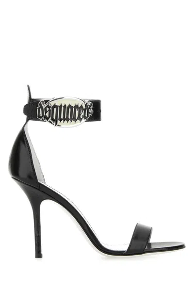 Dsquared2 Logo-plaque Leather Sandals In Black