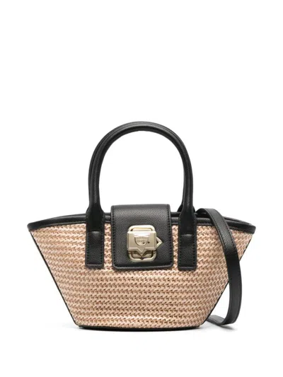 Chiara Ferragni Woven-straw Mini Bag In Brown