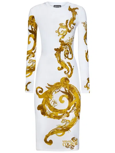 Versace Jeans Couture Watercolour Couture Midi Dress In Bianco