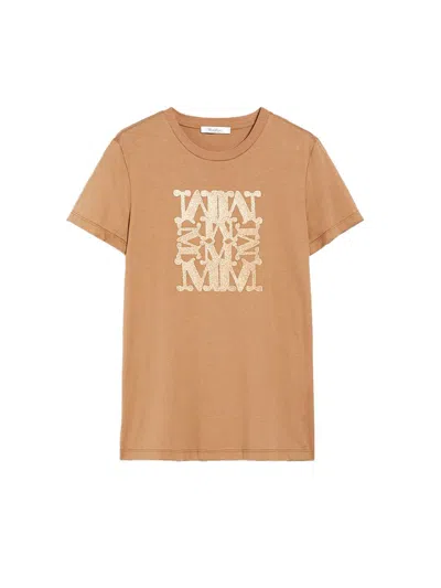Max Mara Cotton T-shirt With Applique Clothing In Clay