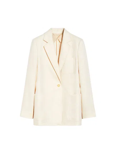 Max Mara Boemia Cotton-blend Single-breasted Blazer Jacket In Neutrals