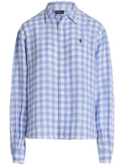 Polo Ralph Lauren Gingham-print Linen Shirt In Blue