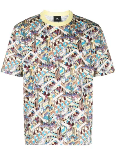 Ps By Paul Smith Ps Paul Smith Jack's World Print Cotton T-shirt In Yellow