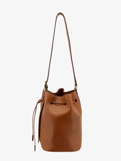 Miu Miu Logo-embossed Leather Bucket Bag In Brown