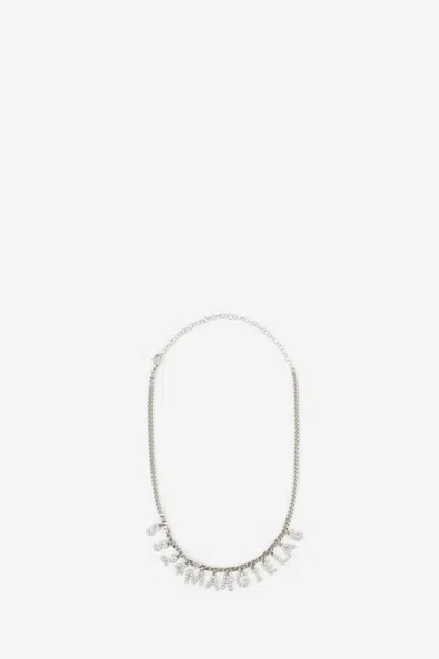 Mm6 Maison Margiela Logo Pendant Embellished Necklace In Silver