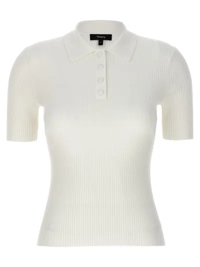Theory Ribbed Polo In Crepe Knit In White