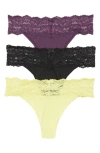 Skarlett Blue 3-pack Goddess Lace Thongs In Black/ Yellow/ Purple