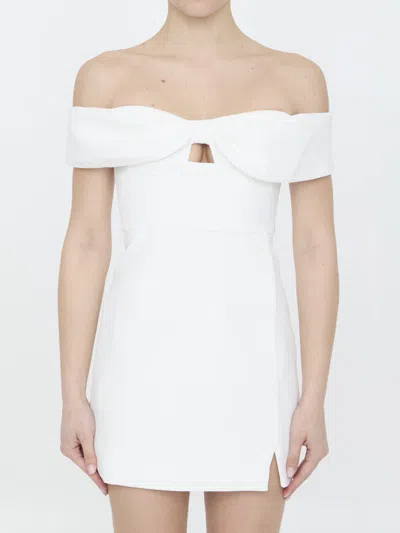 Self-portrait Bow Crepe Mini Dress In White