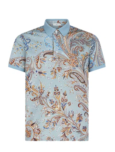 Etro Paisley Polo Shirt In Clear Blue