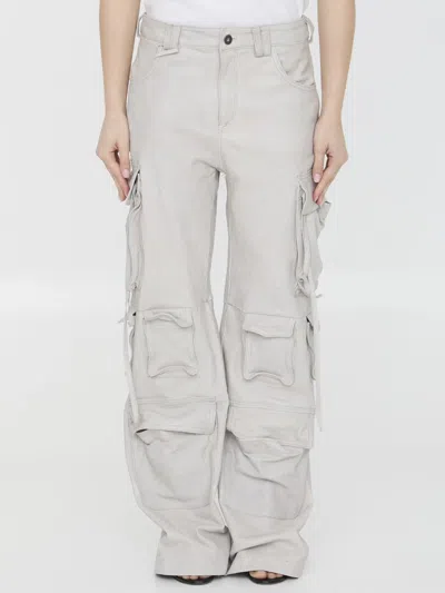 Salvatore Santoro Leather Cargo Pants In Beige