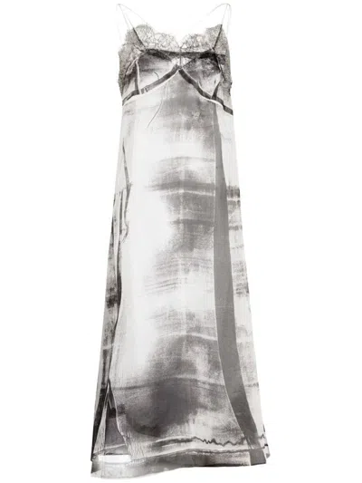 Maison Margiela Freeze-frame Silk Midi Dress In Lilac/pistachio
