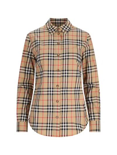 Burberry Checked Buttoned Shirt In Beige