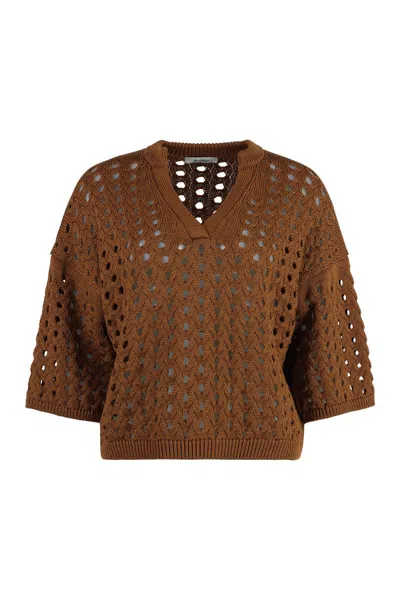 Max Mara Ottuso Knitted T-shirt In Saddle Brown