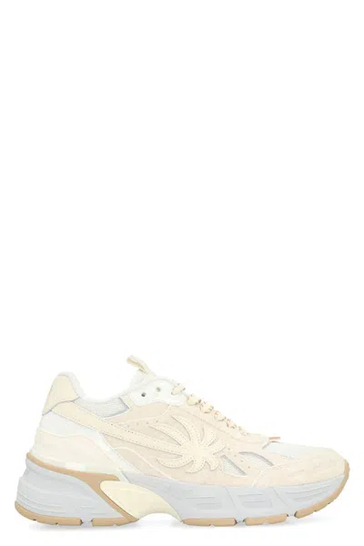 Palm Angels Leather And Fabric Low-top Trainers In Ivory