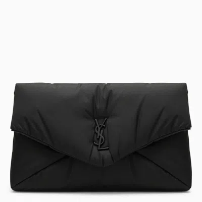 Saint Laurent Cassandre Large Envelope Nylon Clutch Bag In Black