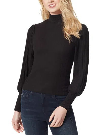 Jessica Simpson Kaye Womens Mock Neck Smocked Pullover Top In Black