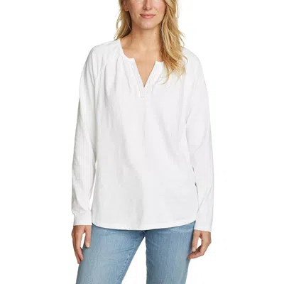 Eddie Bauer Women's Daisy Slub Long-sleeve Notch-neck Shirt In White