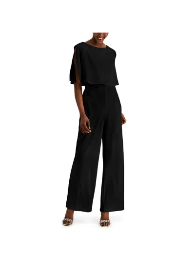 Connected Apparel Petites Womens Popover Playsuit Jumpsuit In Black